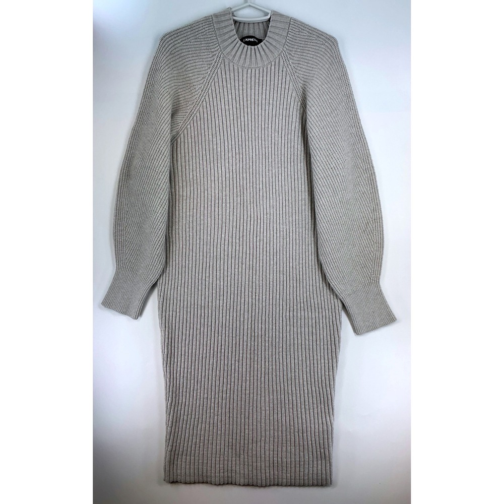 Express Sweater Dress Size S‎ Grey Ribbed Long Sleeve Minimalist Neutral Cozy